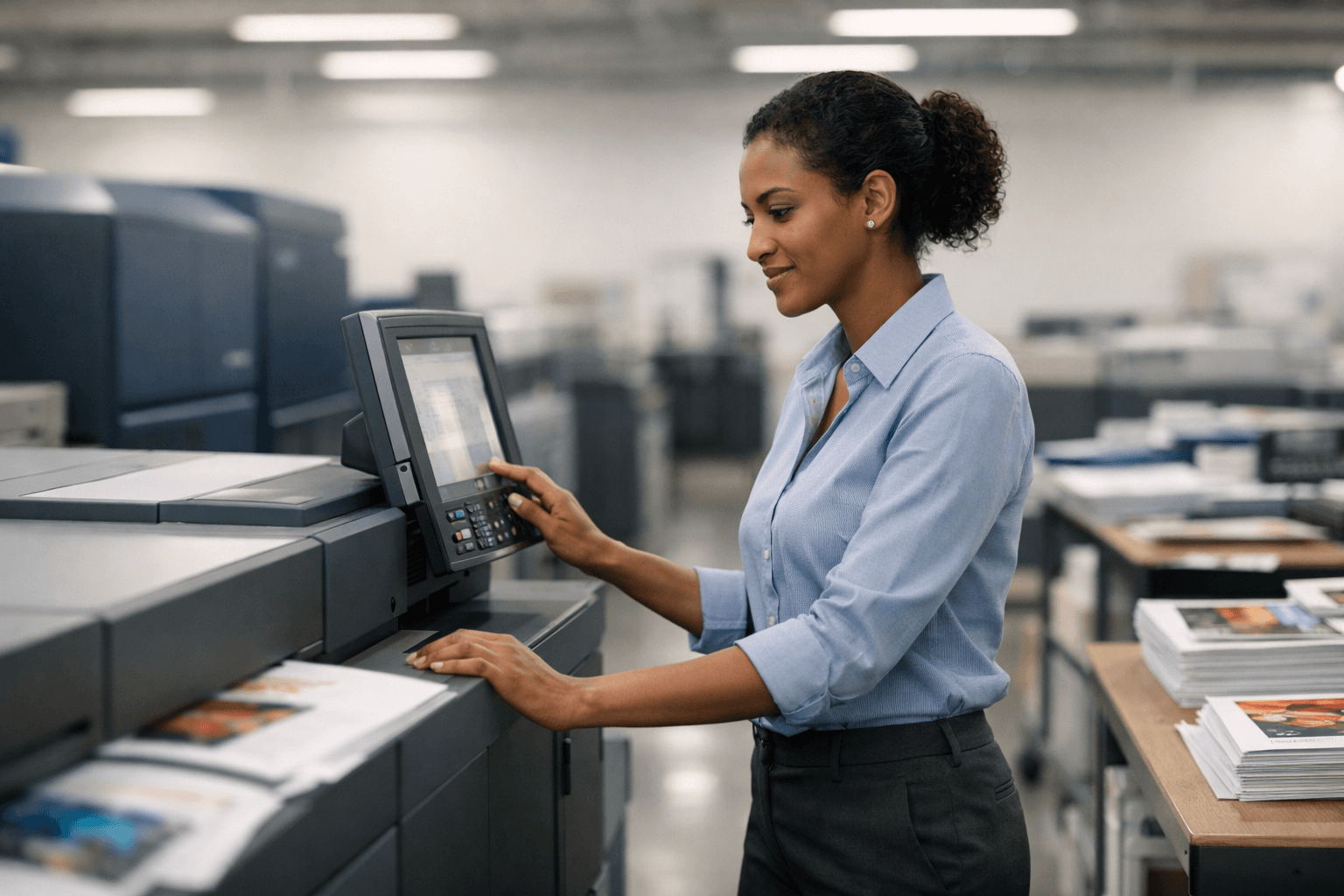 ADP Printing Plc. workshop interior showing digital printing machines and team